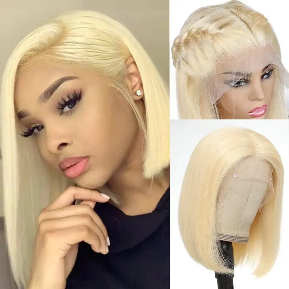 European and American wigs in various colors, short straight hair, split bob, bob, high temperature, silk, synthetic fiber, front lace headband