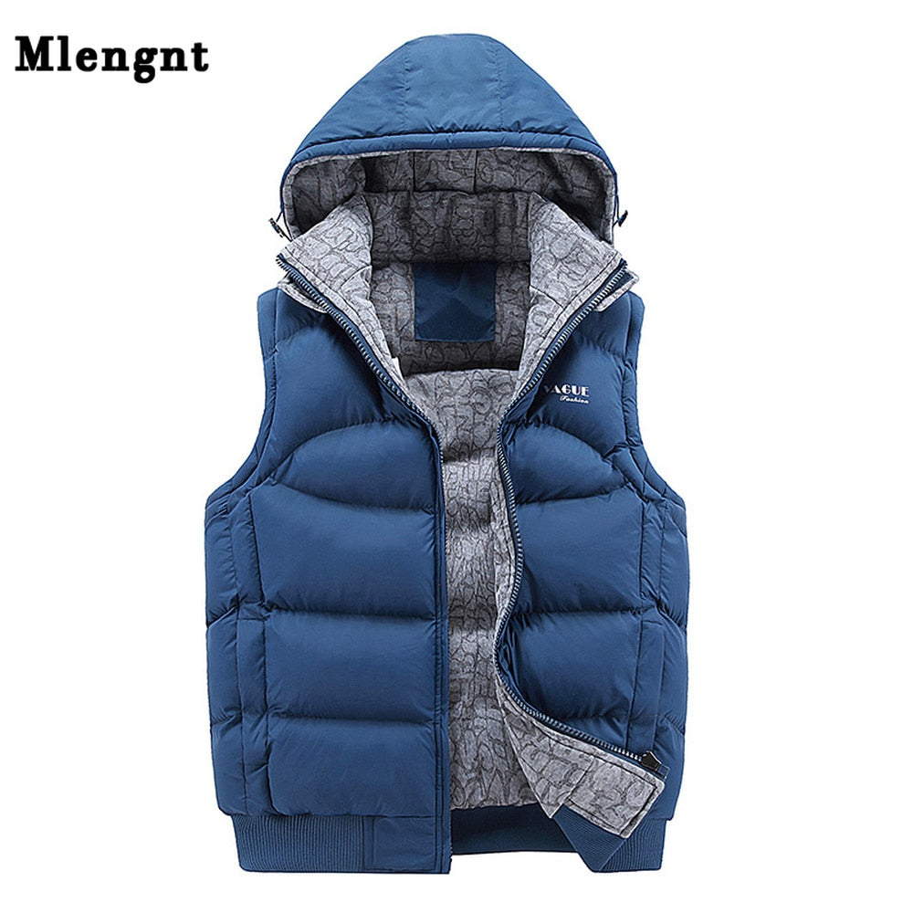 Fashion Sleeveless Jacket 2019 Men Thickening 100% Cotton Vest Hat Hooded Warm Vest Winter Waistcoat Men Casual Windbreaker