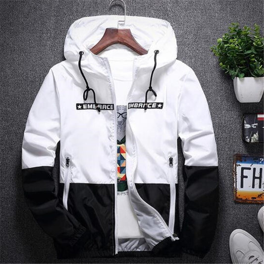 Spring Autumn Bomber Hooded Jacket Men Casual Slim Patchwork Windbreaker Jacket Male Outwear Zipper Thin Coat Brand Clothing