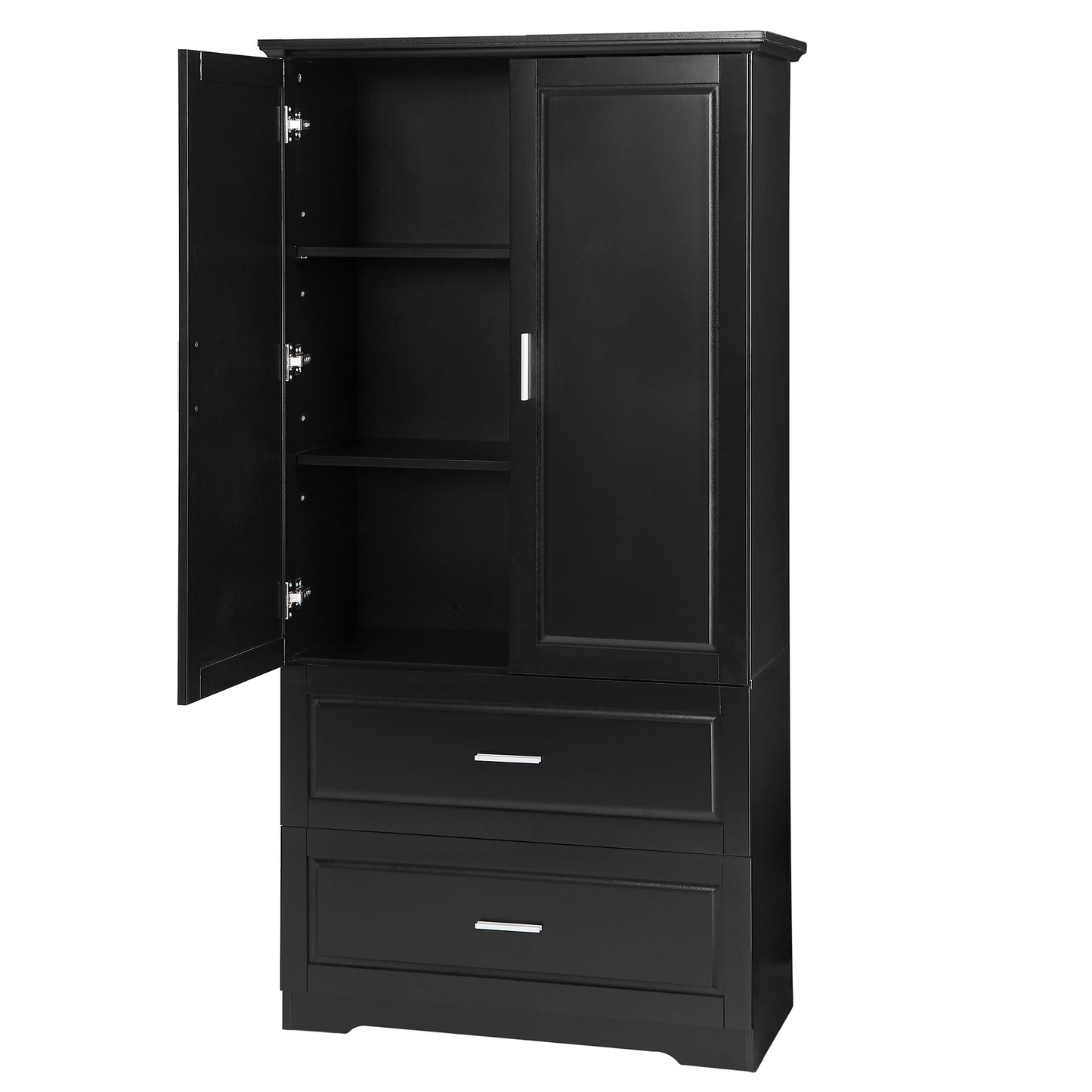 Tall Bathroom Storage Cabinet, Cabinet with Two Doors and Drawers, Adjustable Shelf, MDF Board, Black