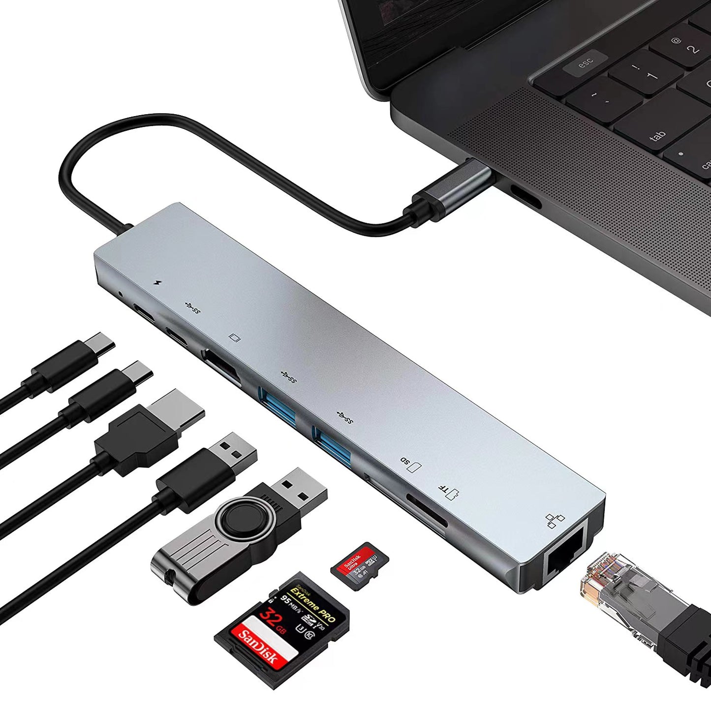 Eight in one docking station Type-C to network card HDMI multifunctional laptop converter