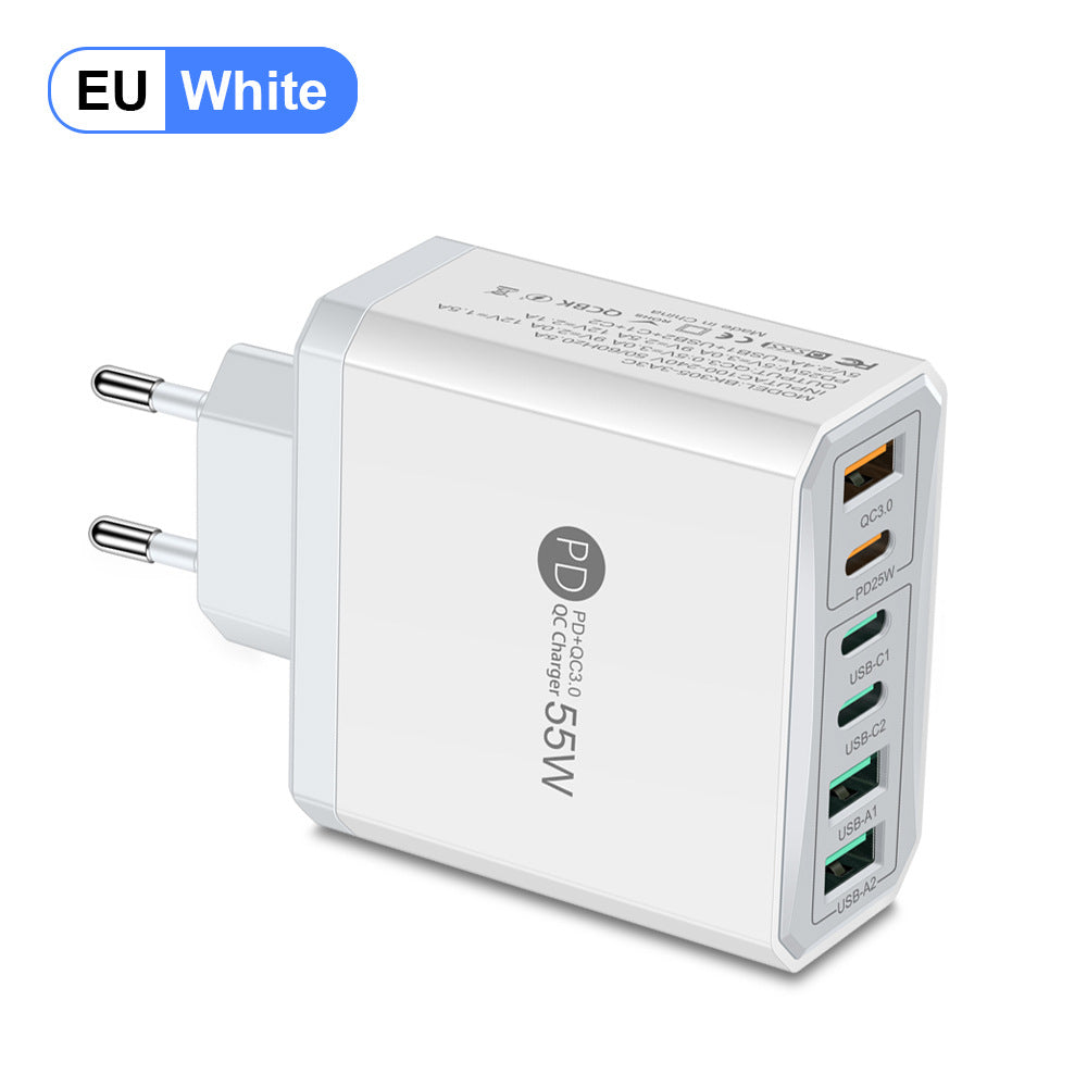 Fast charging mobile phone charger standard PD55W QC3.0+PD25W 3PD+3USB travel charging head