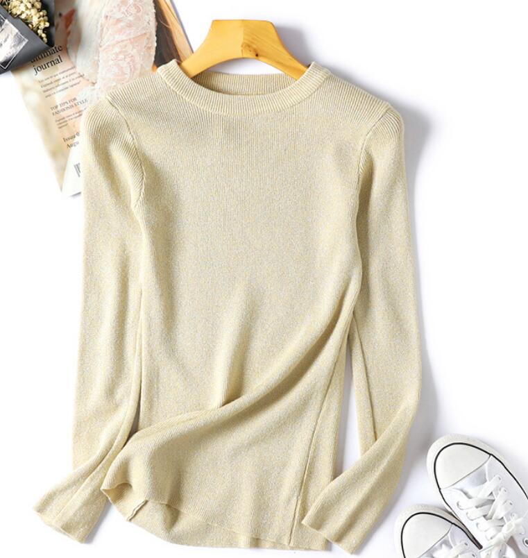 Shiny Lurex Autumn Winter Sweater Women Long Sleeve Pullover  Knit Tops