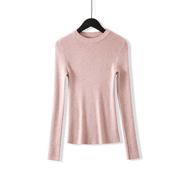 Shiny Lurex Autumn Winter Sweater Women Long Sleeve Pullover  Knit Tops