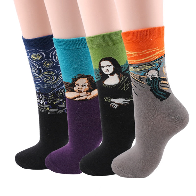 3D Retro Painting Art Socks Unisex Women Men Funny Novelty Starry Night Vintage Socks