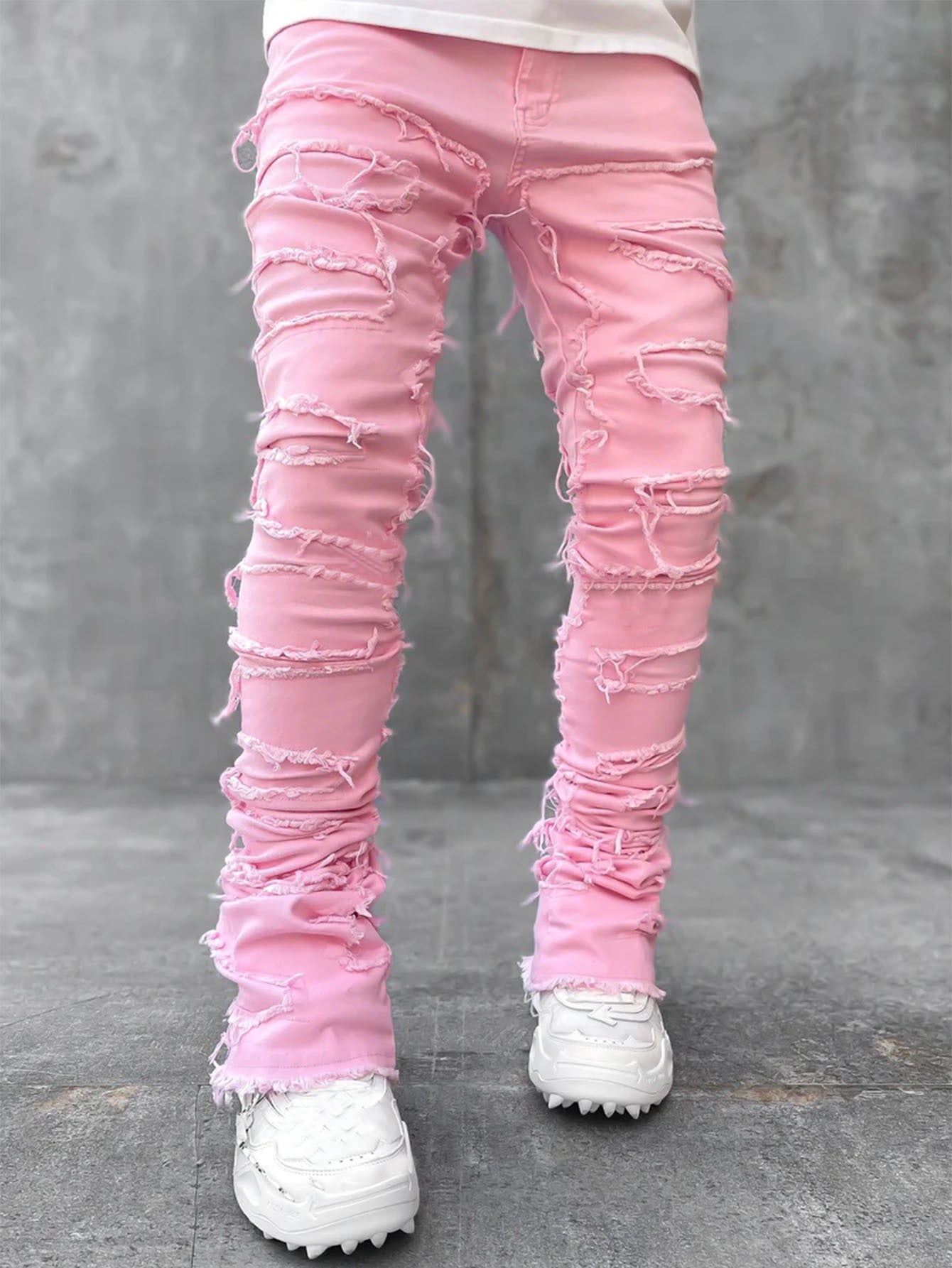 Men's denim straight leg pants with elastic patch fabric