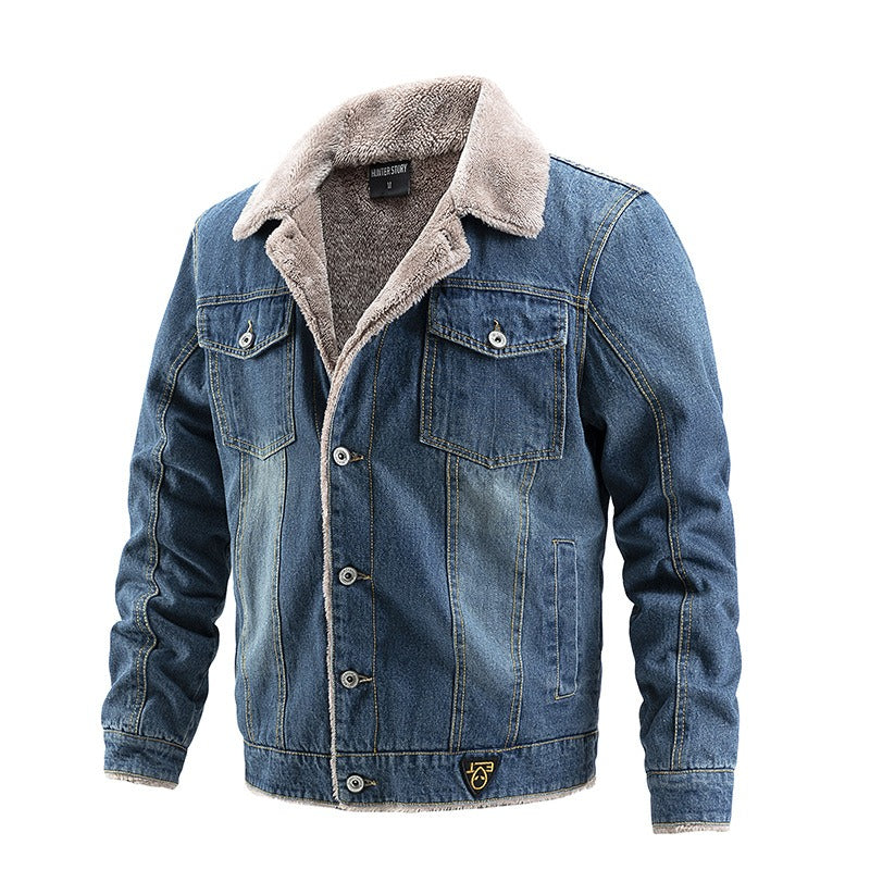 Men's Denim Coat Autumn Winter Jacket Plush Casual Fashion Trend