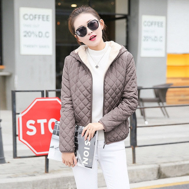 Autumn Parkas basic jackets Female Women Winter plus velvet lamb hooded Coats Cotton Winter Jacket Womens Outwear coat