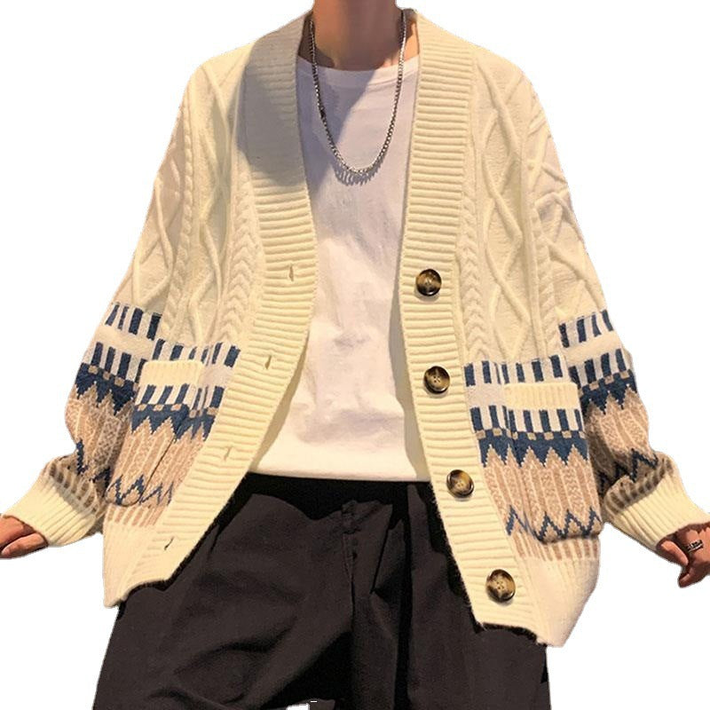 Lazy style sweater, men's autumn and winter cardigan jacket, loose and versatile, street vibe trendy ins knit sweater