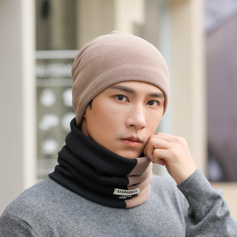 2pcs Men's Scarf Winter Simple Men And Women Winter Warm Hat Thickened Scarf Set Student Head Neck Cover