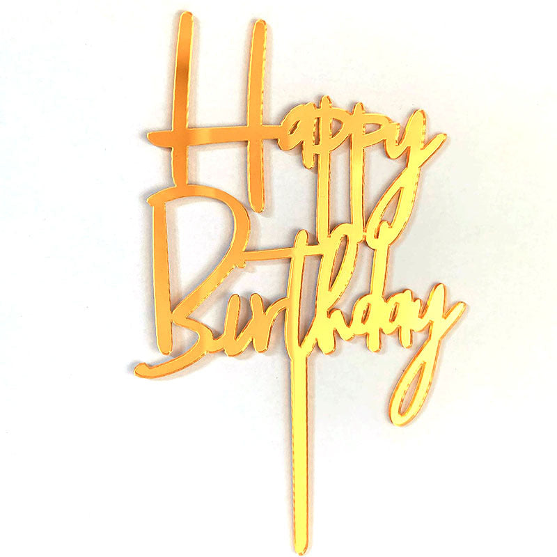 Acrylic Card Insert Happy Birthday Cake Decorating Insert Double Mirror Card Baking Holiday Flag