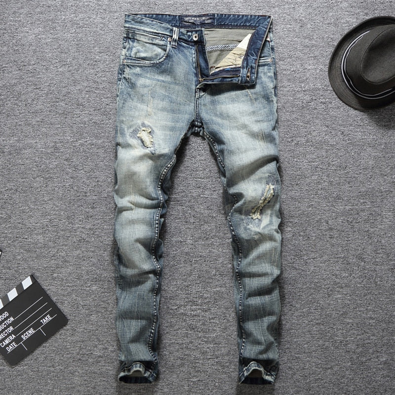 Italian Designer Men Jeans High Quality Slim Fit Cotton Ripped Jeans Homme Plus Size 29-38 Balplein Brand Classical Jeans Men