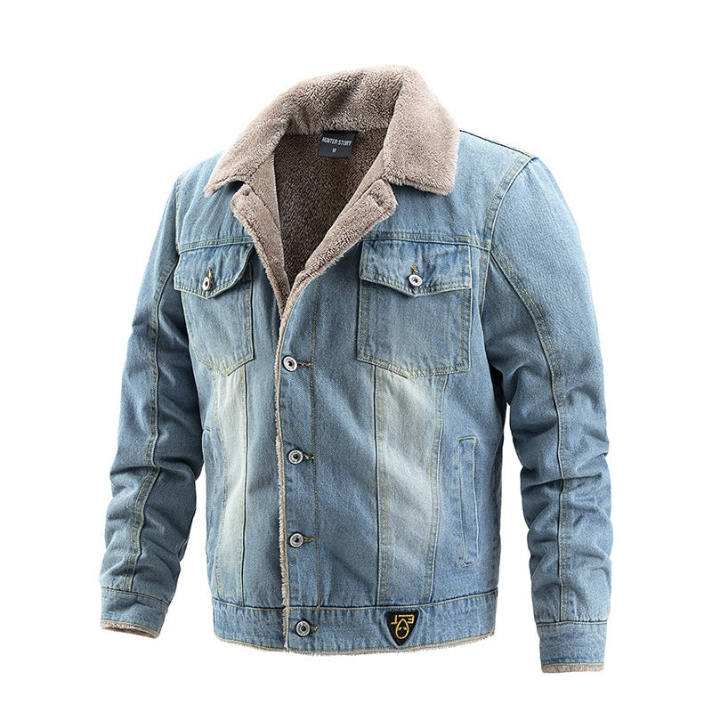 Men's Denim Coat Autumn Winter Jacket Plush Casual Fashion Trend