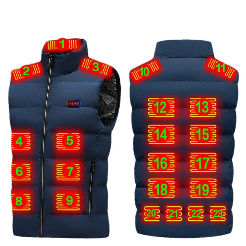 Intelligent heating vest for men and women in Zone 23, USB electric heating fishing vest cotton jacket, Zone 23