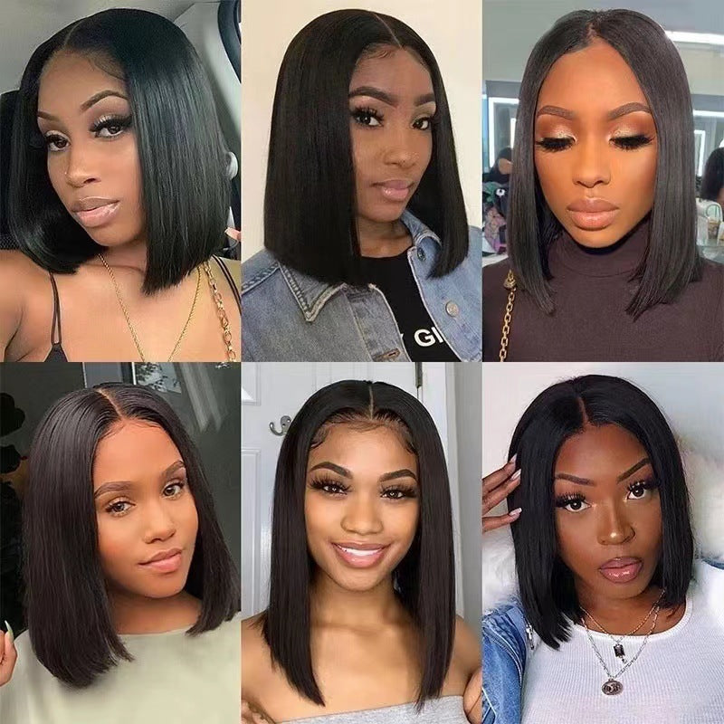 European and American wigs in various colors, short straight hair, split bob, bob, high temperature, silk, synthetic fiber, front lace headband