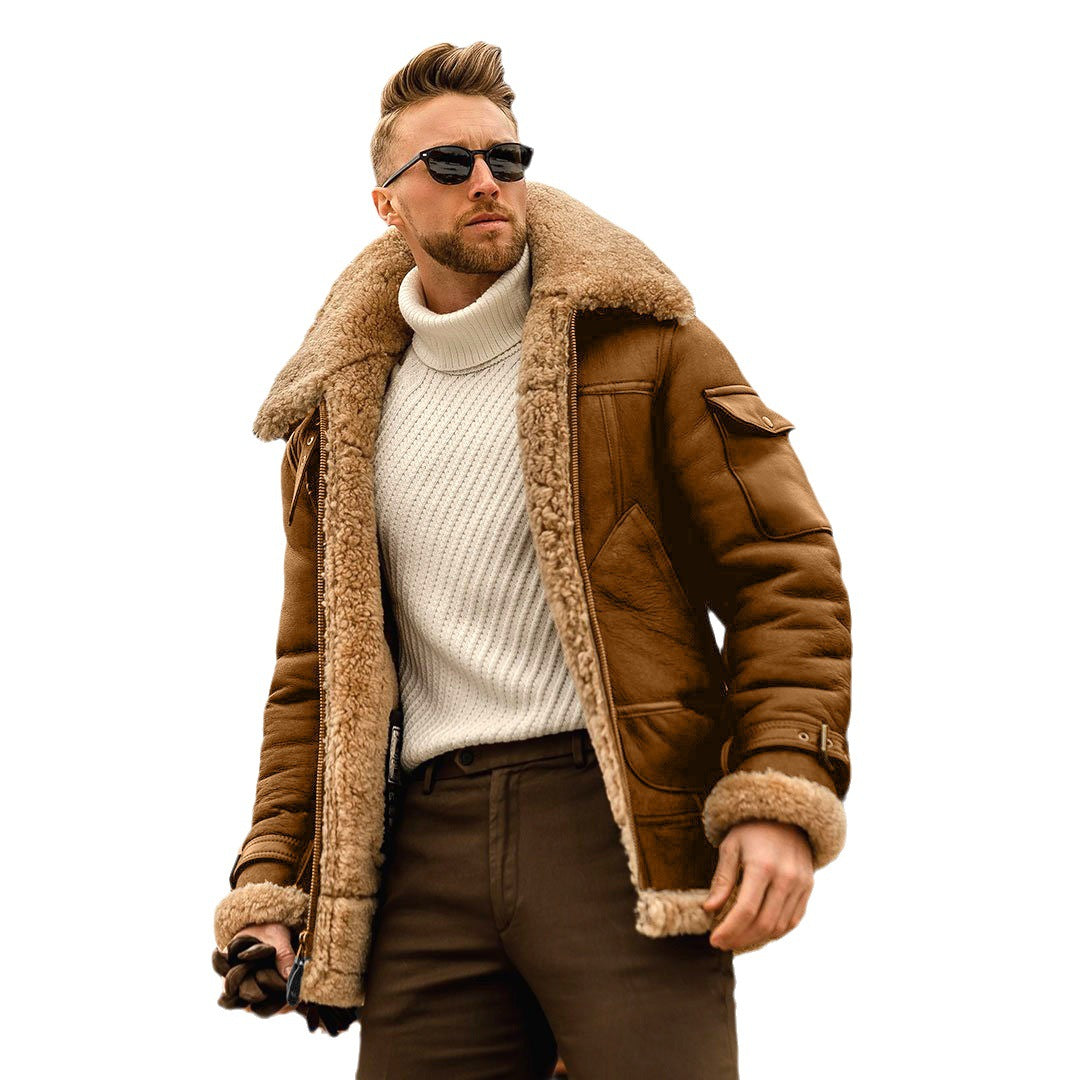 Warm winter men's fur one-piece jacket, thickened faux fur fur jacket