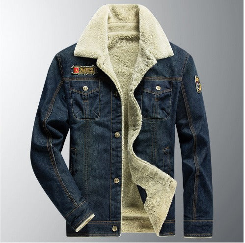 Denim Jacket Men's New Cotton Shirt Casual Loose Large Plush Thickened Jacket Men