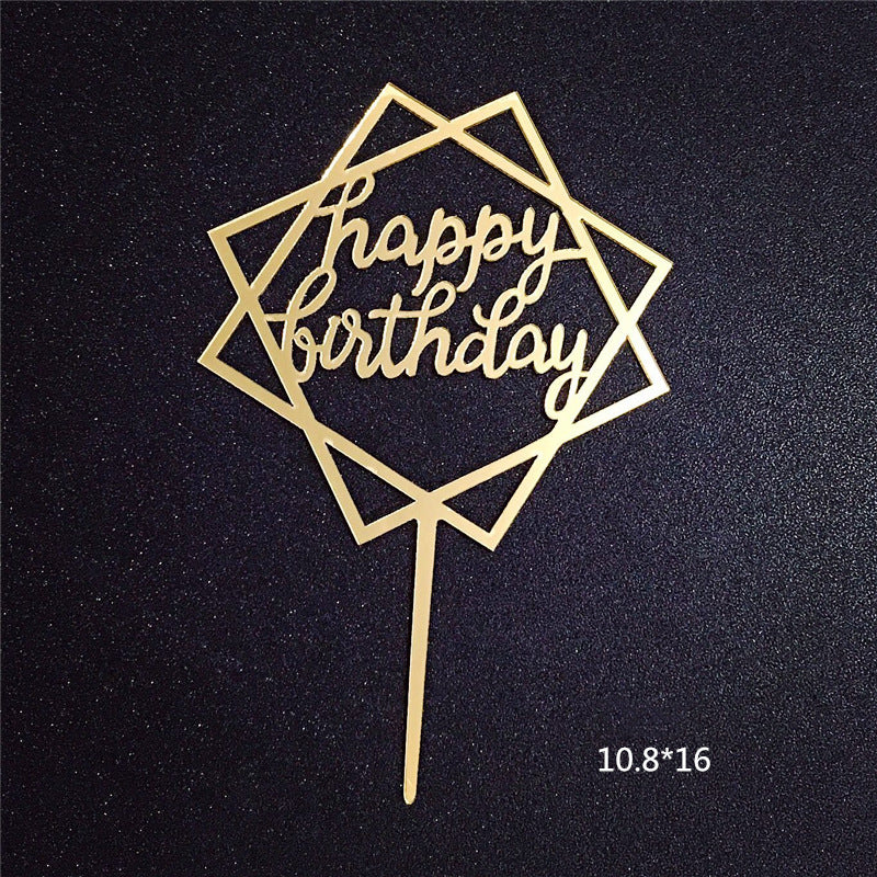 Acrylic Card Insert Happy Birthday Cake Decorating Insert Double Mirror Card Baking Holiday Flag