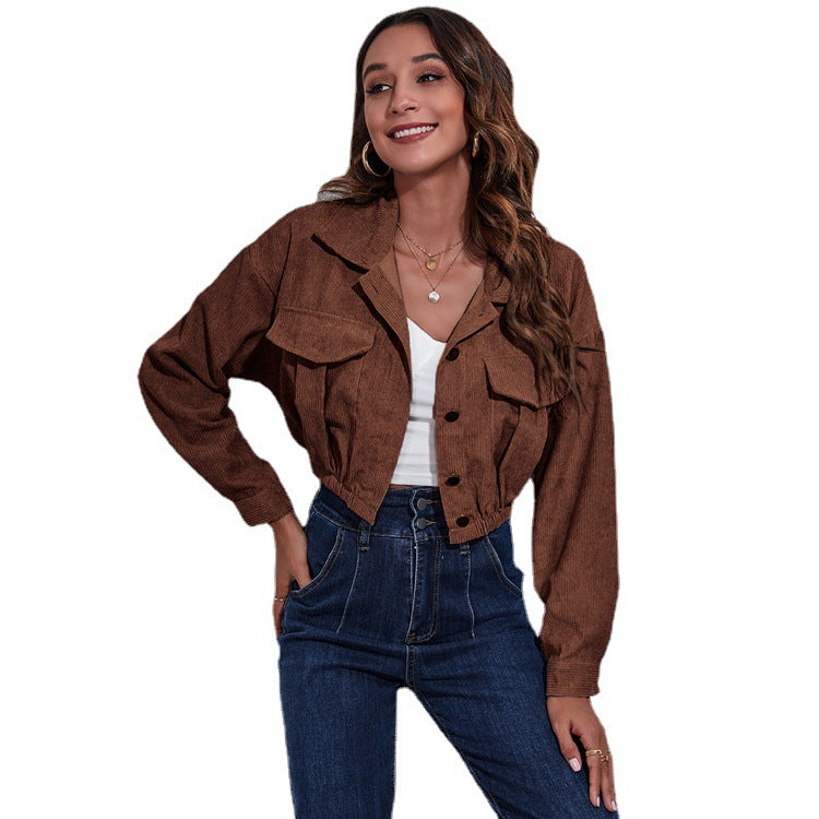 Women Fall And Winter Corduroy Jacket Long Sleeve Short Jacket