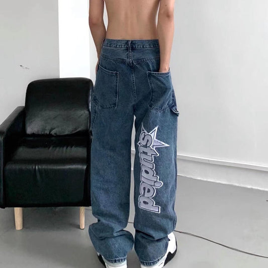 American retro vibe China-Chic high street pants ins fashion brand European American hiphop fried street jeans men's design sense