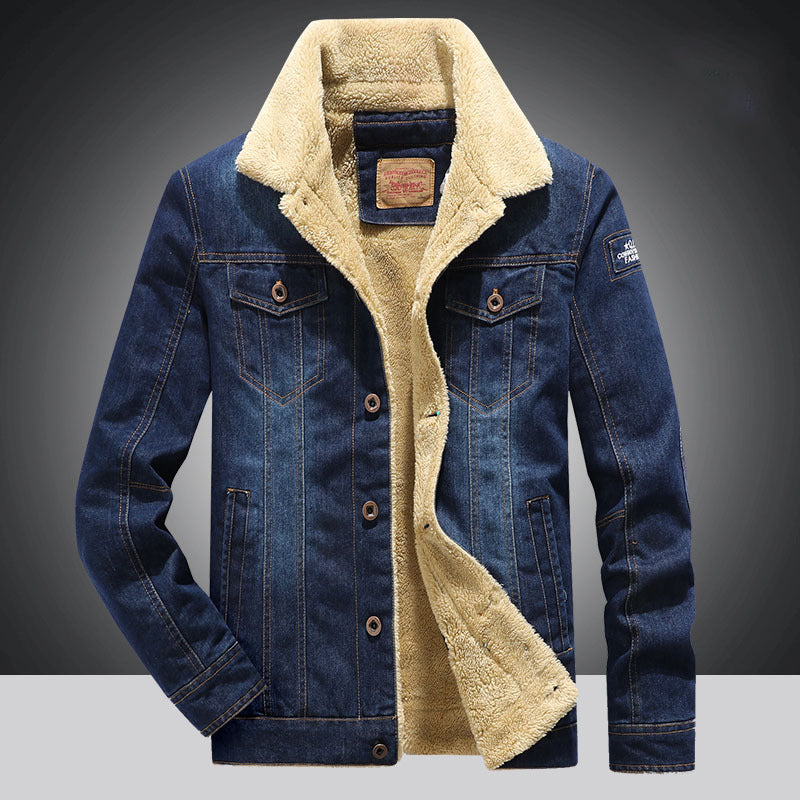 Denim Jacket Men's New Cotton Shirt Casual Loose Large Plush Thickened Jacket Men