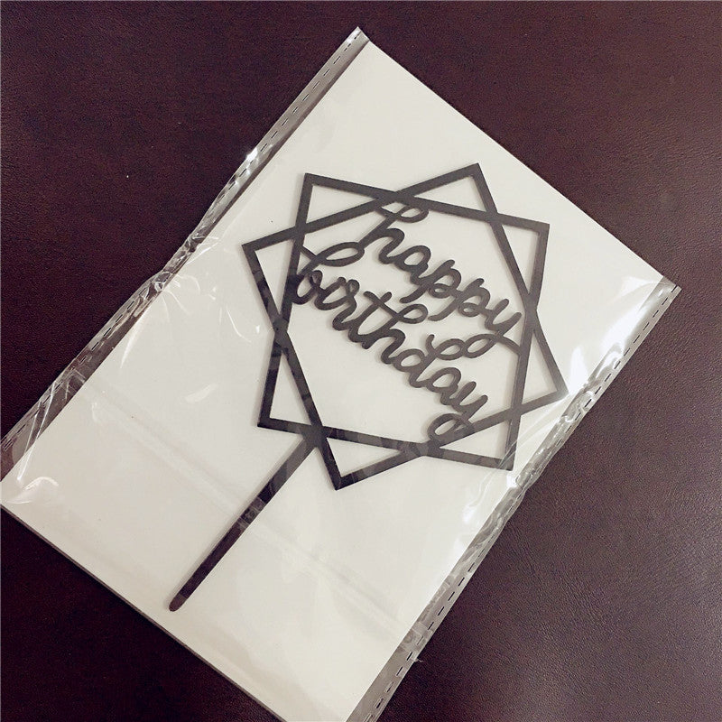 Acrylic Card Insert Happy Birthday Cake Decorating Insert Double Mirror Card Baking Holiday Flag