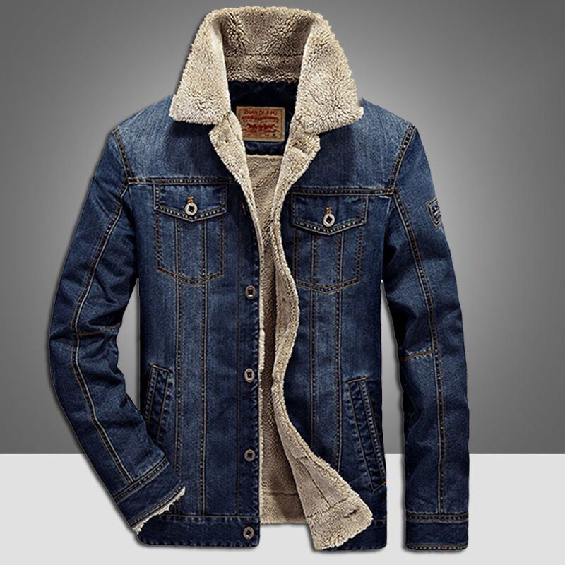 Denim Jacket Men's New Cotton Shirt Casual Loose Large Plush Thickened Jacket Men