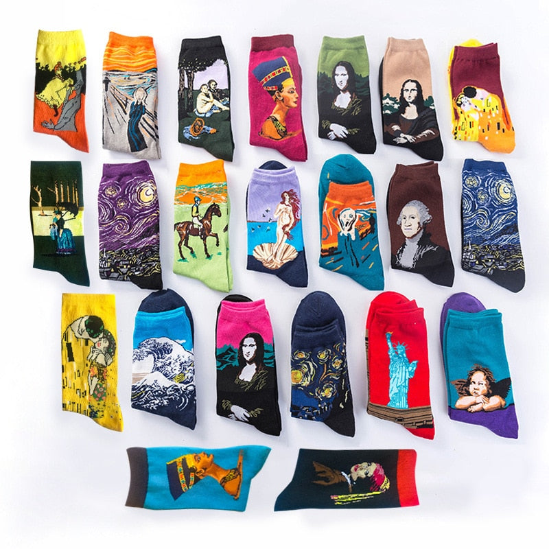 3D Retro Painting Art Socks Unisex Women Men Funny Novelty Starry Night Vintage Socks