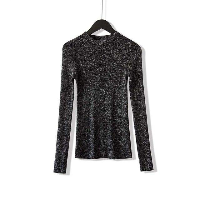 Shiny Lurex Autumn Winter Sweater Women Long Sleeve Pullover  Knit Tops