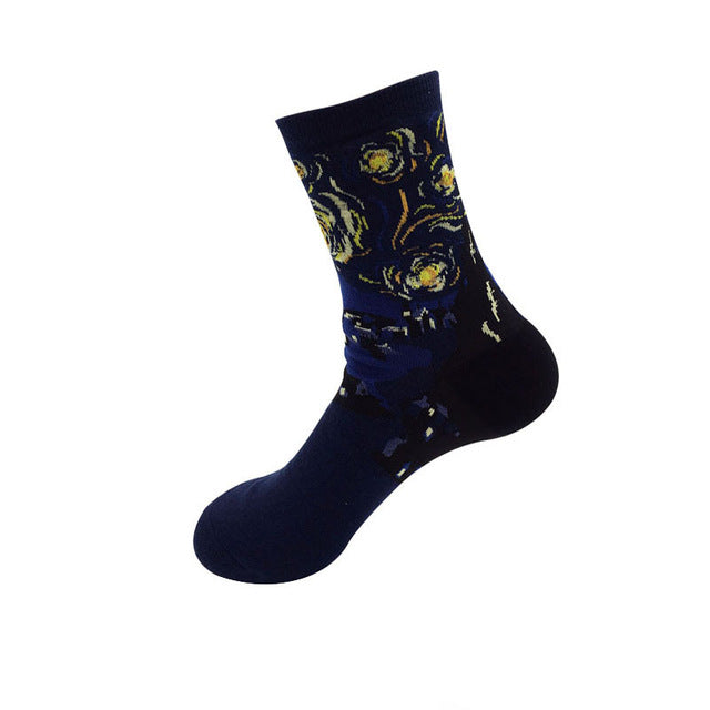 3D Retro Painting Art Socks Unisex Women Men Funny Novelty Starry Night Vintage Socks