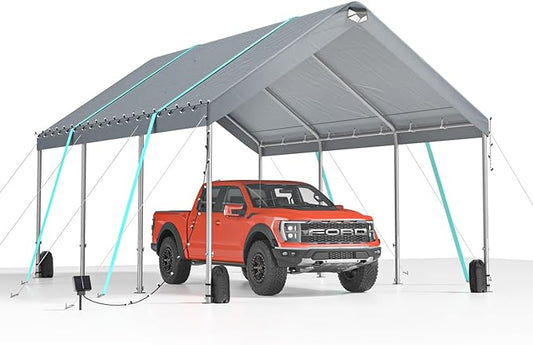 Sannwsg 10 * 20 ultra large portable carport garage, adjustable from 9.5 feet to 11 feet, with detachable roof and side walls