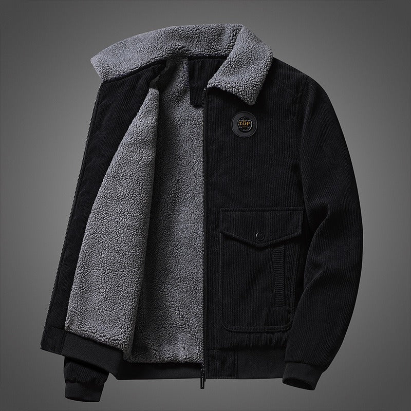 Thickened Cashmere Cotton Jacket For Men's New Winter Korean Casual Corduroy Lapel Jacket For Men