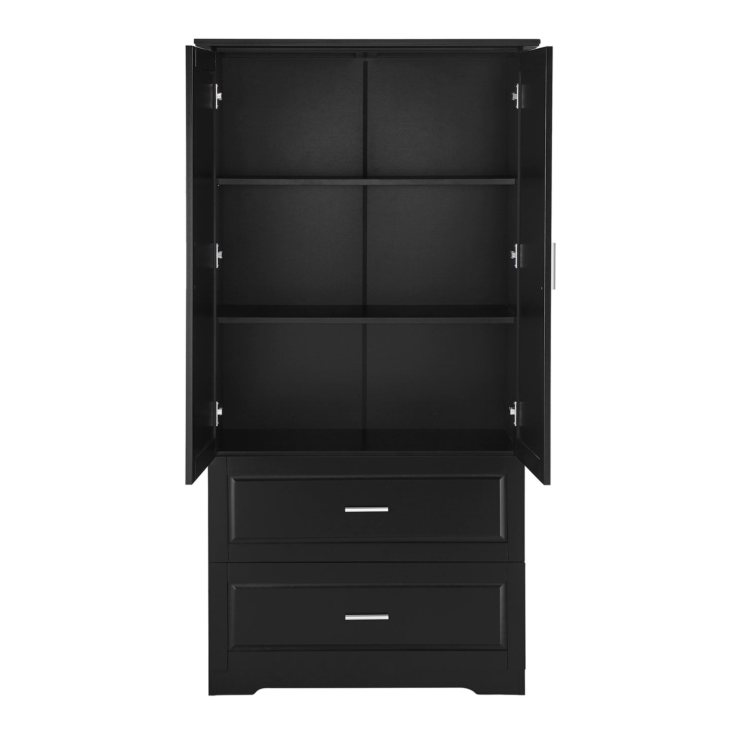 Tall Bathroom Storage Cabinet, Cabinet with Two Doors and Drawers, Adjustable Shelf, MDF Board, Black