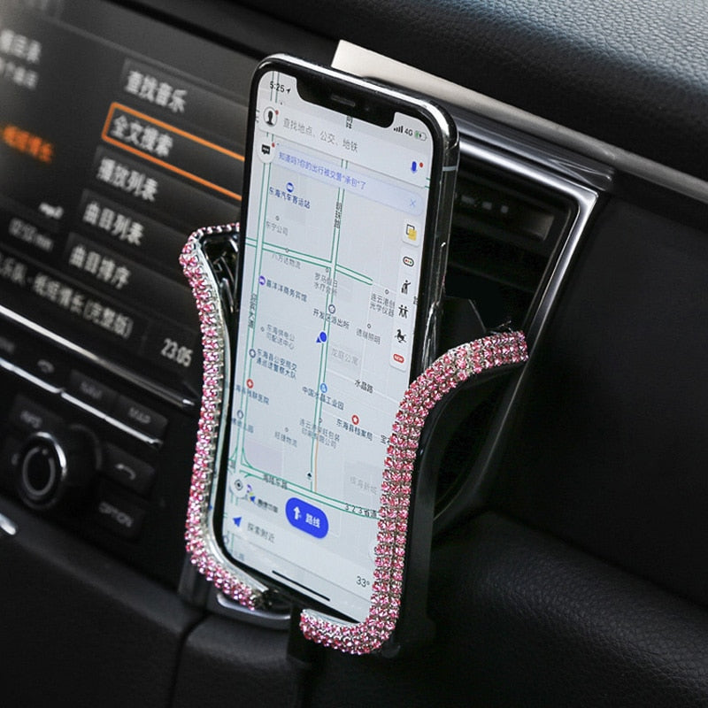 Universal Car Phone Holder with Bing Crystal Rhinestone Car Air Vent Mount Clip Cell Phone Holder for iPhone Samsung Car Holder