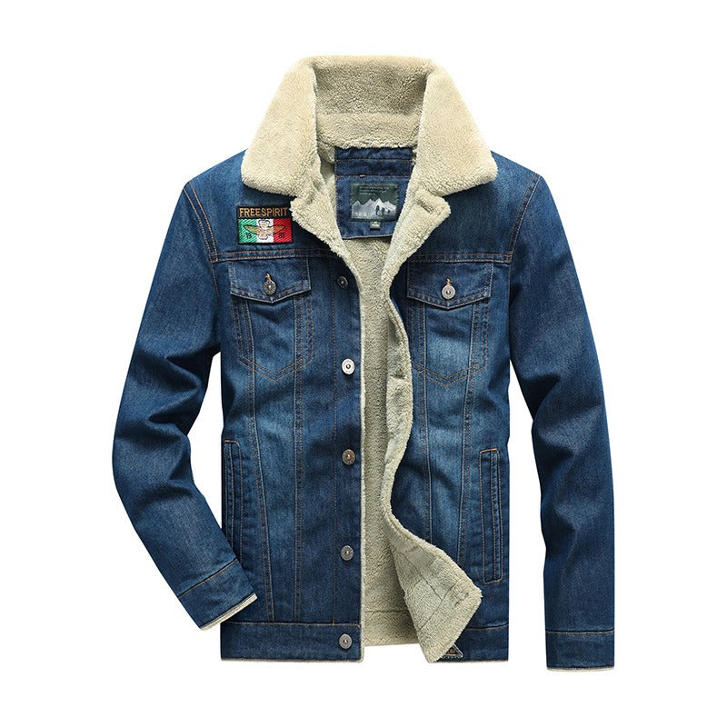 Denim Jacket Men's New Cotton Shirt Casual Loose Large Plush Thickened Jacket Men