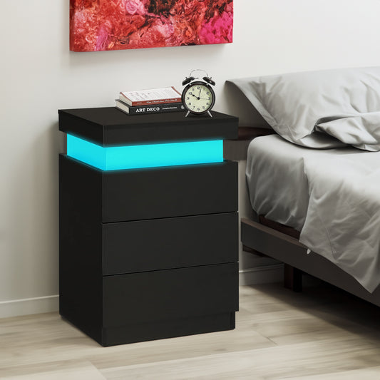 LED Black Nightstand Modern Multi-Colour LED Night Table Bedside Tables for Bedroom, Living Room