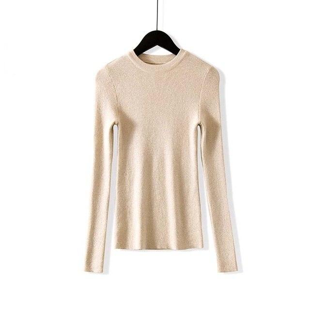 Shiny Lurex Autumn Winter Sweater Women Long Sleeve Pullover  Knit Tops