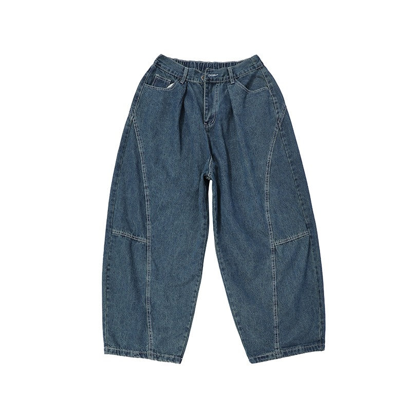 Autumn new loose wide-leg workwear bloomers Japanese retro drape straight casual washed jeans for men and women