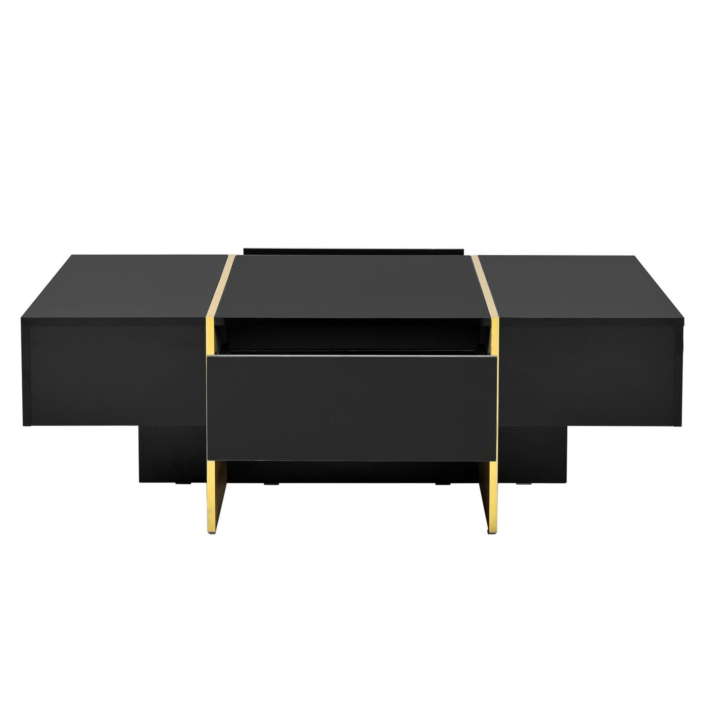 ON-TRANS 47.2 inch x 31.4 inch multifunctional rectangular sofa table with 2 drawers and gold wood grain leg center table, black