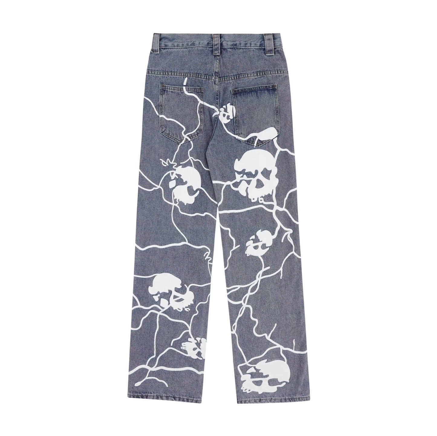 American street dark lightning skull jeans men European and American all match straight trousers