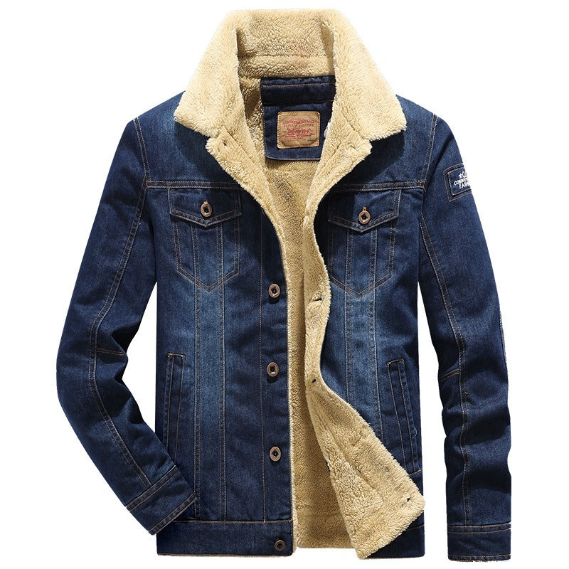 Denim Jacket Men's New Cotton Shirt Casual Loose Large Plush Thickened Jacket Men