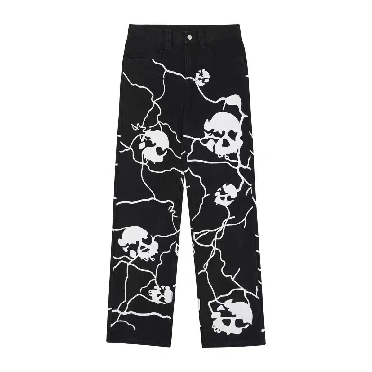 American street dark lightning skull jeans men European and American all match straight trousers