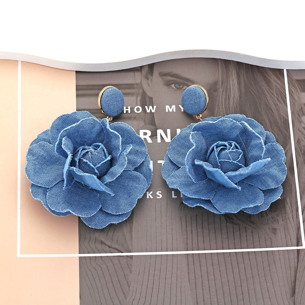 Personalized handmade denim flower earrings