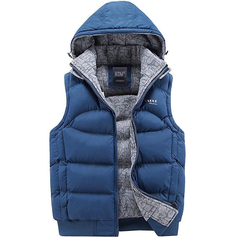 Fashion Sleeveless Jacket 2019 Men Thickening 100% Cotton Vest Hat Hooded Warm Vest Winter Waistcoat Men Casual Windbreaker