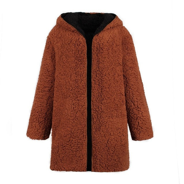 Hooded teddy jacket pink fur coat women Plus size lambswool long winter coat Hairly faux fur jacket female overcoat