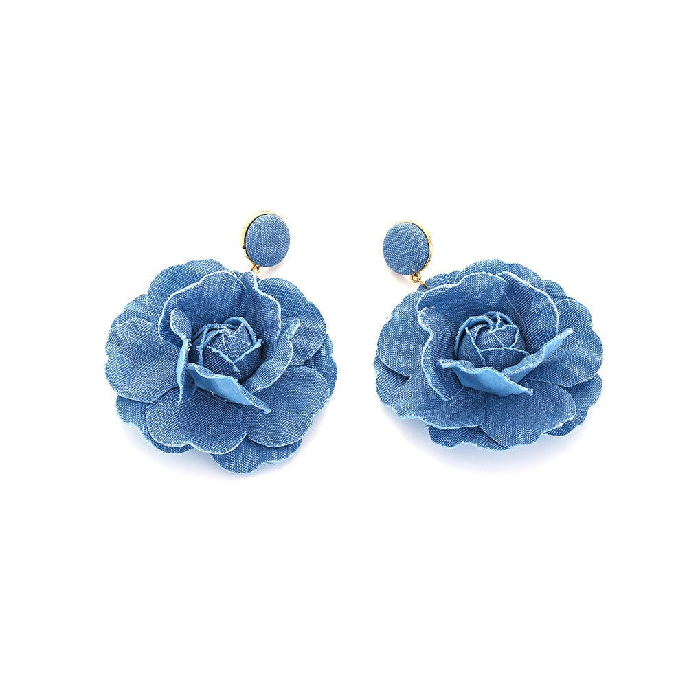 Personalized handmade denim flower earrings