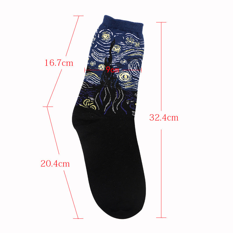 3D Retro Painting Art Socks Unisex Women Men Funny Novelty Starry Night Vintage Socks