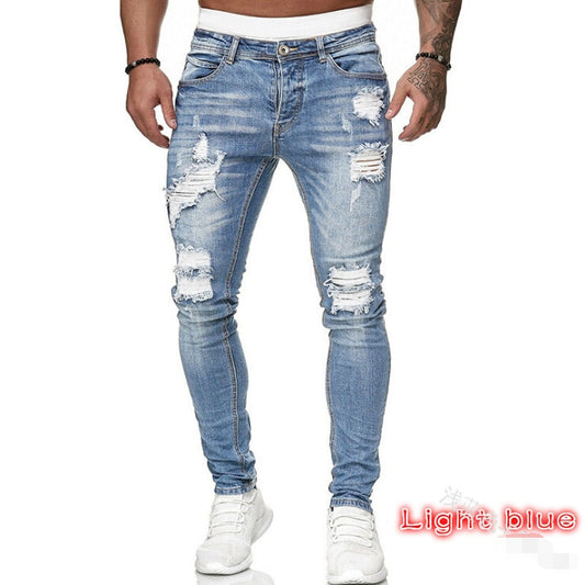 Adisputent Men's Sweatpants Sexy Hole Jeans Pants Casual Summer Autumn Male Ripped Skinny Trousers Slim Biker Outwears Pants