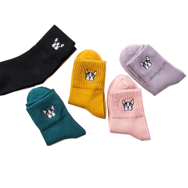 Cotton Sock Harajuku  artoon Dog Embroidery Cute Socks