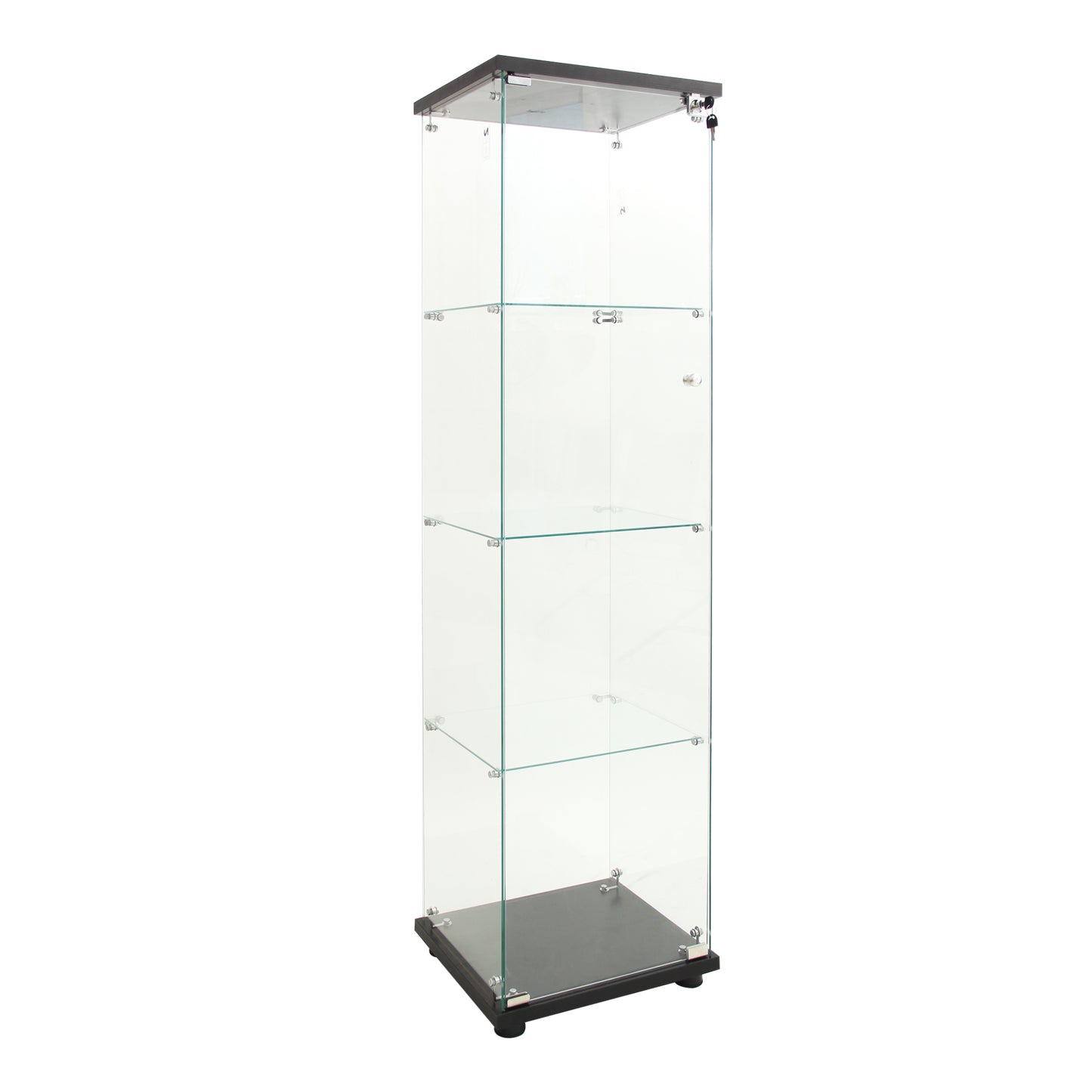 4 LED light glass display cabinets with door shelves, floor standing antique bookshelf, 64.7 "* 16.7" * 14.3 ", black